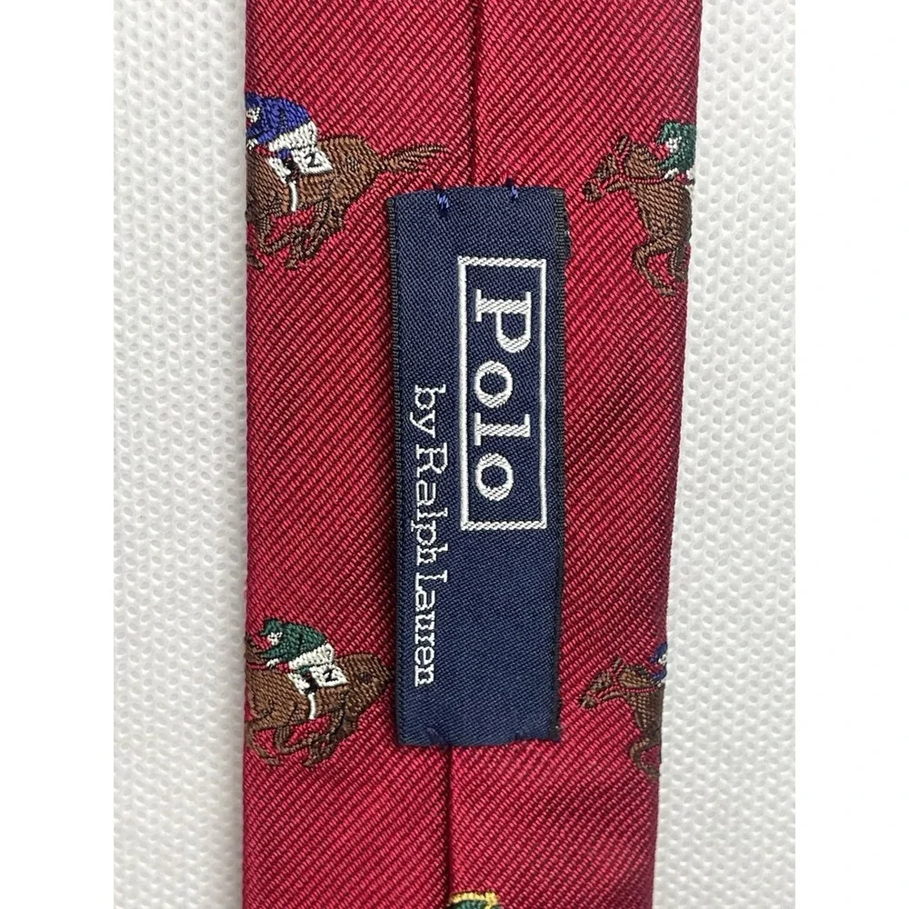 VTG Polo Ralph Lauren Jockey Tie Horse Equestrian Red Seta Silk Italian Necktie
